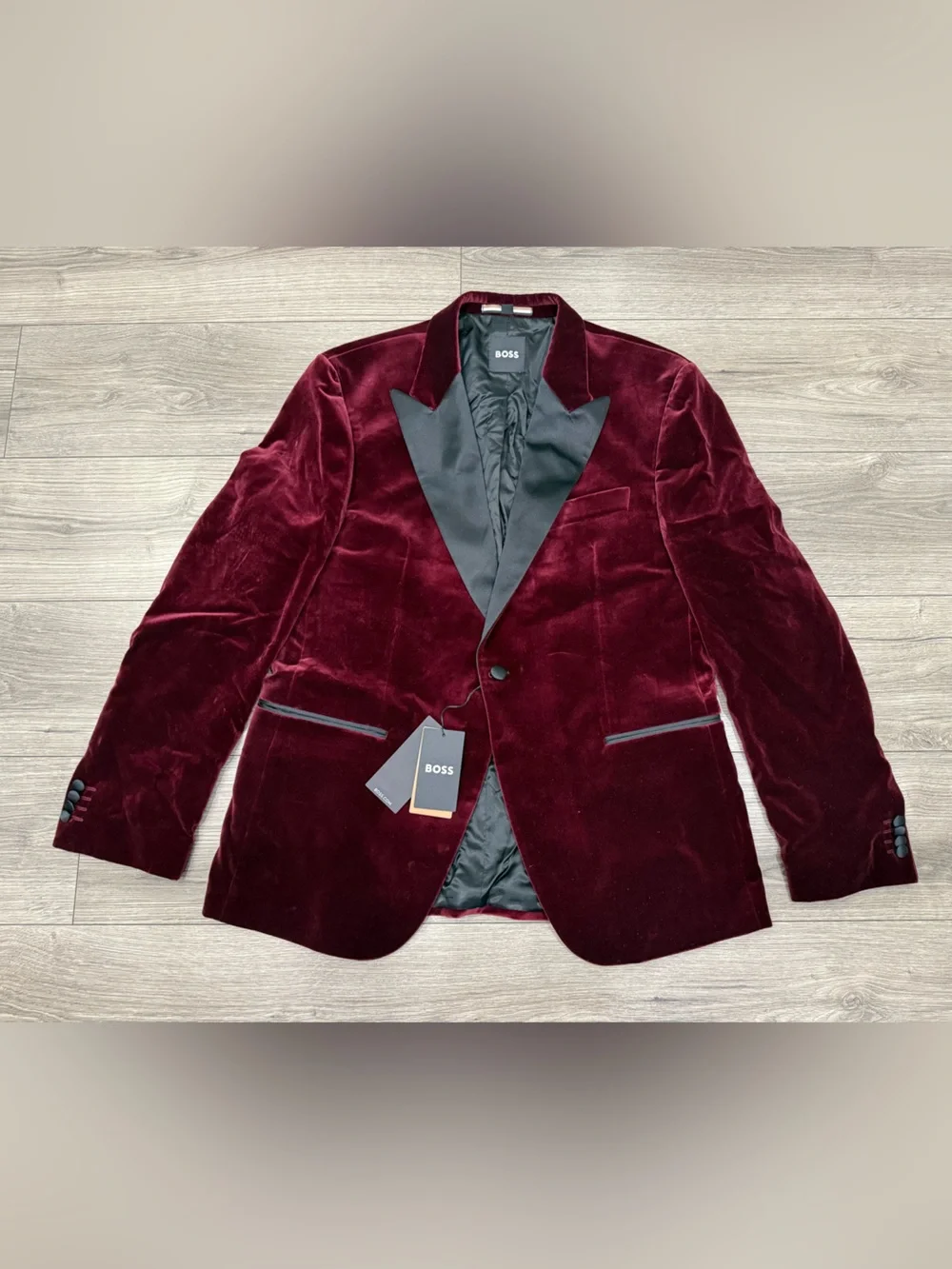 NWT HUGO BOSS Hutson Cotton Velvet Dinner Jacket Slim Fit 48 Regular IN DARK RED